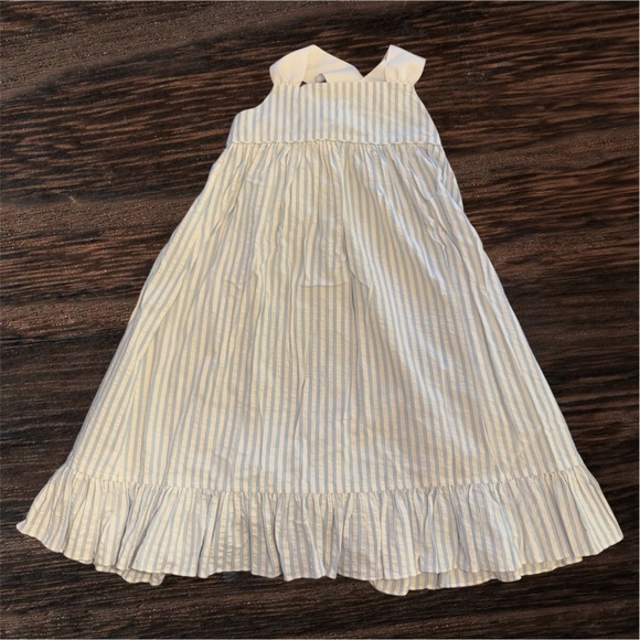 Shrimp & Grits Kids Blue and White Striped Sleeveless Dress with Bow in the Back - Picture 1 of 3
